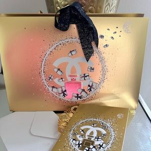 Chanel gold paper gift bag and card